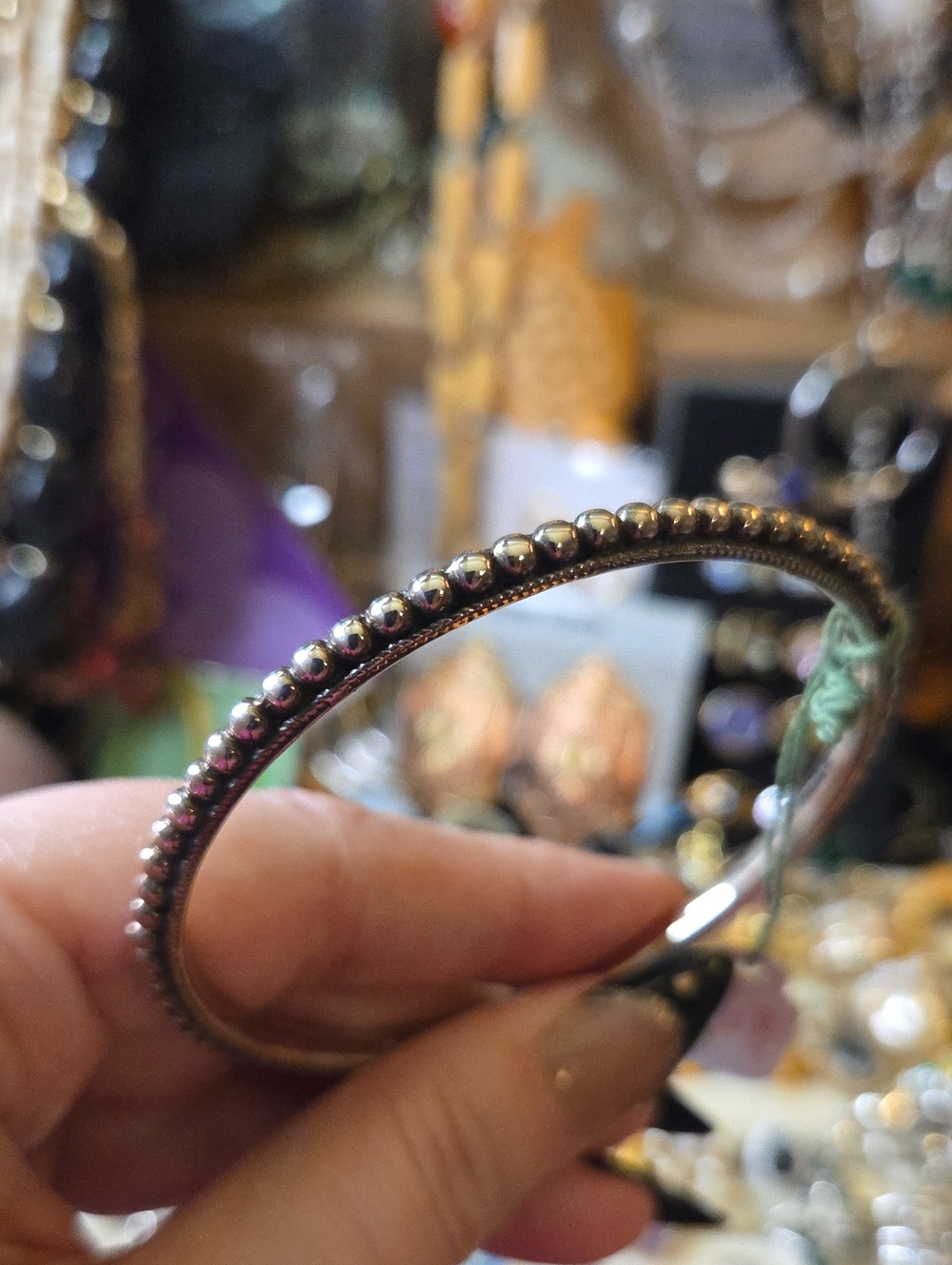 Arya Beaded Detail Sterling Silver Women's Bangle Bracelet